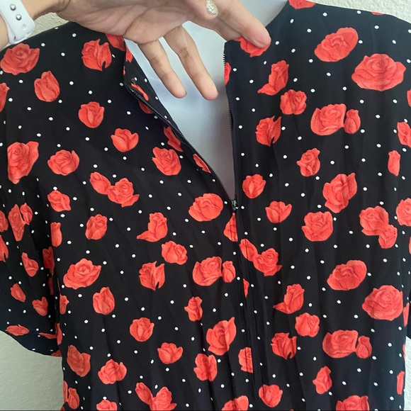 Vintage ANN TAYLOR BLACK POLKA DOT FLORAL DRESS - Picture 12 of 12